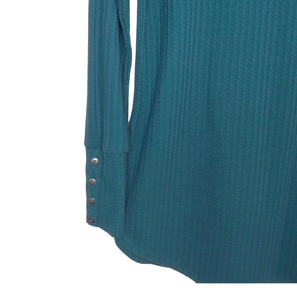 Chaser Womens Teal Waffle Knit Long Sleeve Crew Neck Henley Curved Hem Thermal S - Picture 4 of 11